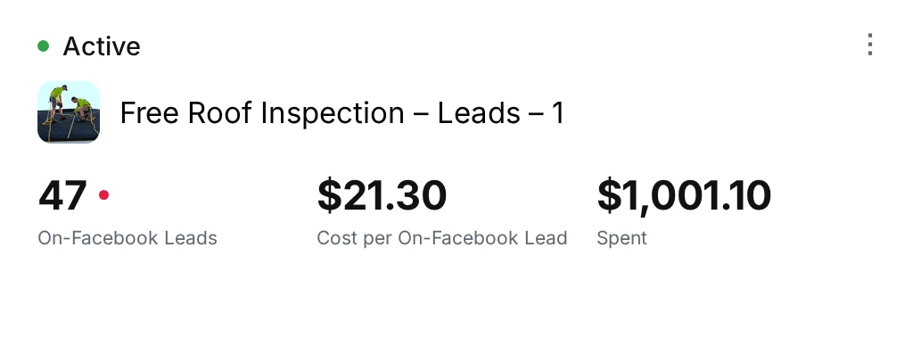 Summit Roofing Co. — campaign results from Meta Ads Manager