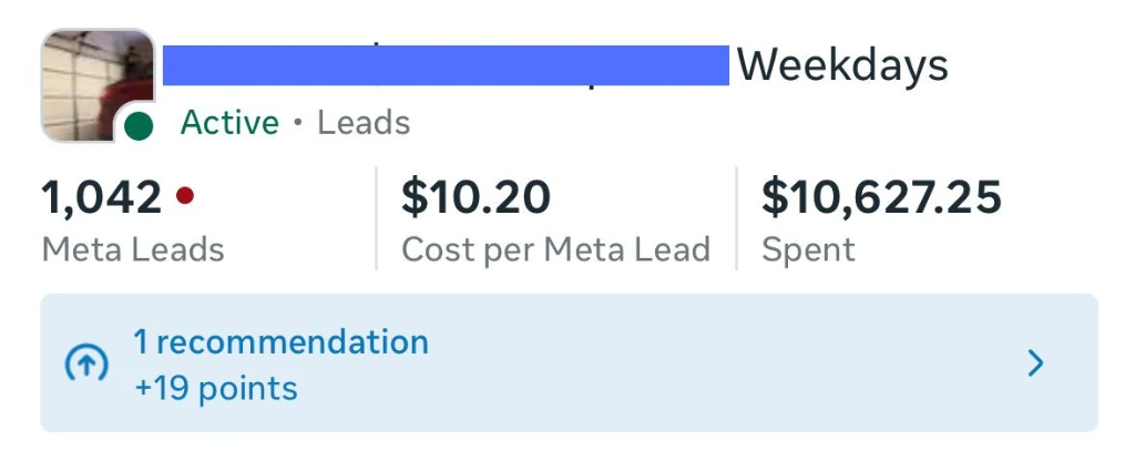 Home Repair Specialists — campaign results from Meta Ads Manager